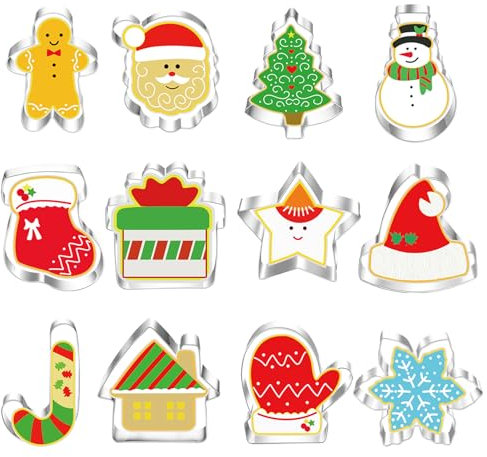 KufaerBeam 12 Pezzi Stampi Natalizi per Biscotti, Formine Natalizie per Bambini, DIY Stampi per Biscotti Natalizie, per Decorare Torta, Biscotto, Dolci, Perfette per dolci festivi