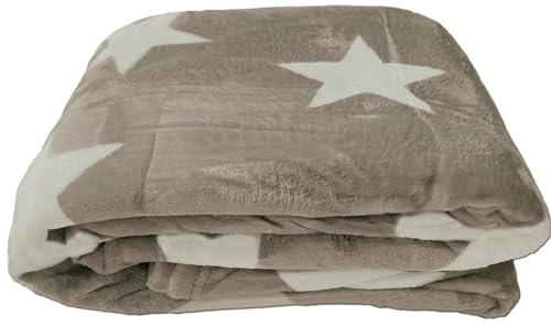 Cleanlevel EST 2016 XL Flanell Kuscheldecke Sofadecke Decke Wohndecke Couchdecke Sternen Microfaser 220cm x 180cm (Taupe)