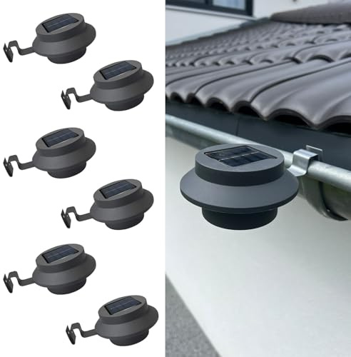 Solar Dachrinnenleuchten 6er Set Anthrazit LED Warmweiß IP44 Außen Garten