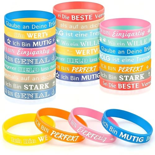 TAIXING 24 braccialetti motivazionali per bambini, 20,2 cm, in silicone, con frasi positive, braccialetti motivazionali per la scuola, il compleanno dei bambini, come regalo