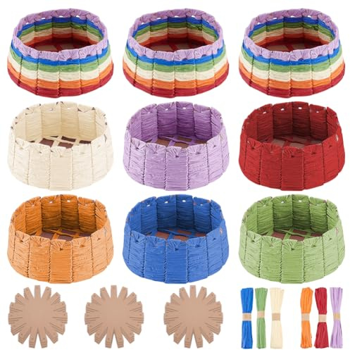FREEBLOSS 9 Korbflechtset Kreativer Bastkorb Mit Anleitung Osterkorb Basteln Set Korbflechtzubehör Für Erwachsene Kreative Geflochtene Schalen Sets Für Osteraktivitäten 12 x 12'' Vorlagen