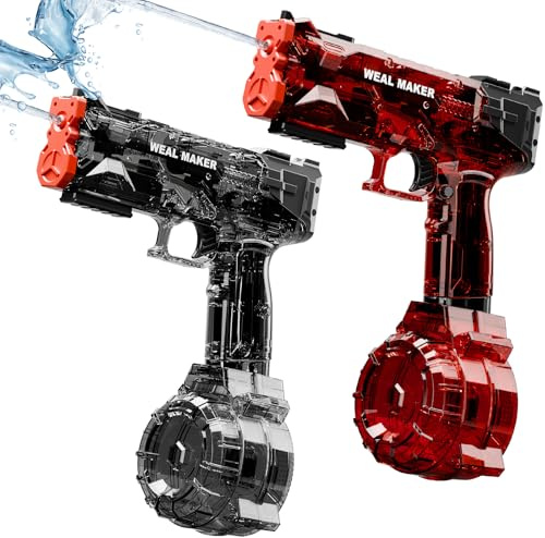 Wasserpistole Elektrisch Transparente Automatische Spritzpistole Hochleistung-Bis zu 6 Meter Reichweite-Wasserspritzpistole für Kinder & Erwachsene (Schwarz+Rot)