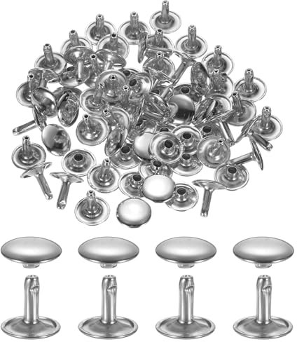 sourcing map 120Set Leather Rivets, 10mm Double Cap Rivet Tubular Metal Studs Repairs Decoration Craft Accessories for Repair Decorate Leather Craft Belt Bag Shoes Purse Belts, Silver