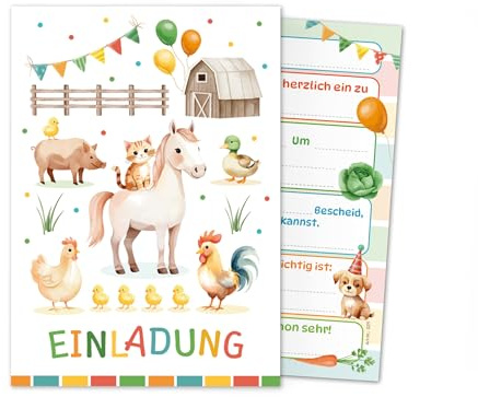 Junaversum 12 Einladungskarten zum Kindergeburtstag Bauernhof Kinder Jungen Mädchen coole bunte Einladungen Geburtstag Geburtstagseinladungen Kids