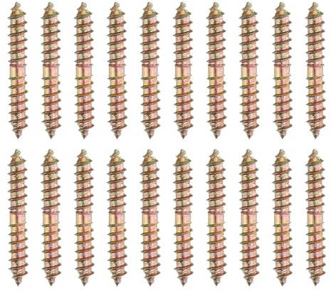 sourcing map 20 Pcs Double Ended Screws, M6 x 40 mm Carbon Steel Hanger Bolts, Self-Tapping Wood Dowel Screws for Wood Joint Furniture, Color Zinc