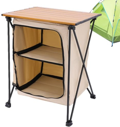 Zunetsutock Armadio da cucina esterno pieghevole – supporto pieghevole in alluminio compatto robusto piano di lavoro stabile cucina mobile | accessorio per barbecue esterno per preparazione