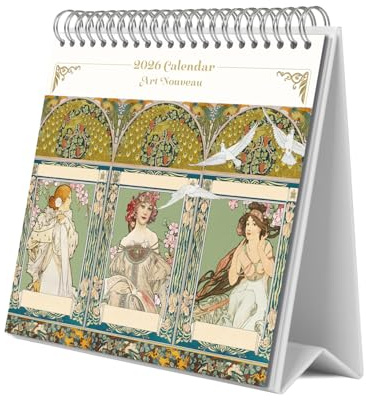Grupo Erik - Calendrier de Bureau 2026 Art Nouveau - Calendrier 2026 Mensuel │ Idee Cadeau │ De Janvier à Décembre : Espace pour notes et Illustrations décoratives Art (17x20 cm)