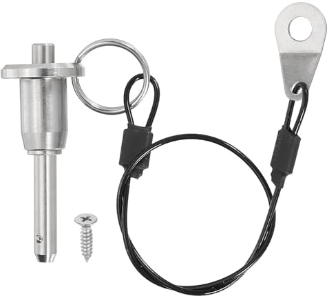 PATIKIL 304 Edelstahl Sicherungsstift Kugelsperrbolzen 6mm Durchmesser, 20mm Arbeitslänge Druckknopf Schnellspannstift Steckbolzen mit Sicherung 25cm Lange Seil und Schrauben M5, Silber