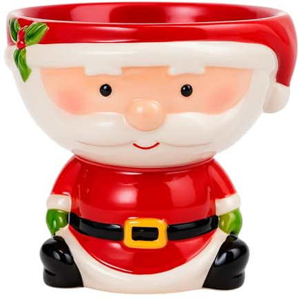 TIENDA EURASIA – Bol de Aperitivos | Material Cerámica | Multicolor | Forma Redondo | Medidas 14.5x14.5x13 cm | Decoracion Navidad (Papá Noel)