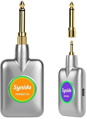 Synido 5.8GHz Wireless Rechargeable Audio Transmitter & Receiver, 5ms Low Latency, 100+ Ft Stable Range, for Guitar/Bass/Piano/E-Drum/Speakers/Audio Interface