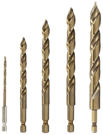 Drill America 5 Piece Cobalt Stepped Point Drill Bit Set with Quick Change Hex Shank