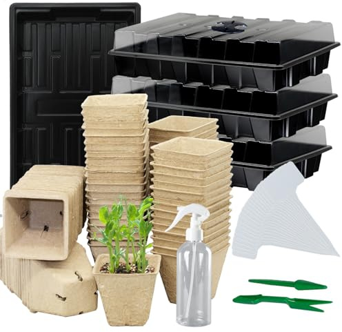 Taietc Seed Starter Kit with 100 Pots for Seedlings Seed Starter Tray, Including 100 Square Biodegradable Seed Starter Pods, 5 Plastic Growing Trays & 3 Plant Tools