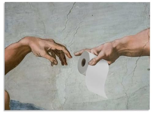 Badezimmer Bilder, Lustiges Bild Toilette - Gottes Hand mit Toilettenpapier
