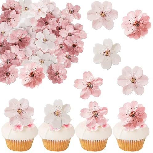 50 Décorations Comestibles Fleurs De Cerisier Pour Gâteaux Et Cupcakes, Fleurs Roses, Idéal Pour Mariages, Anniversaires Et Fêtes