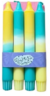 Dip Dye Kerzen 4er Set – Handgefärbt in Gelb & Grün (2× Gelb/Grün, 2× Grün/Gelb) 22×190 mm – Bunte Stabkerzen Handmade Leipzig – Moderne Deko & Geschenkidee