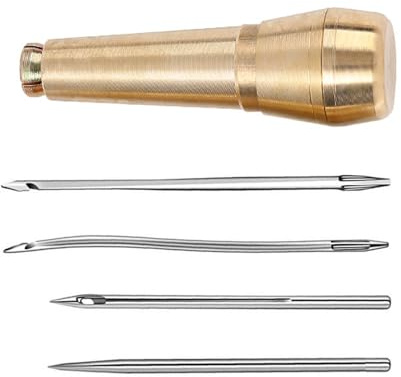Pocoiau 4/5Pcs Professionale Cuoio Strumento di Cucito Gancio Ago Cuoio Cucito Punteruoli Ago con Maniglia per Scarpe in