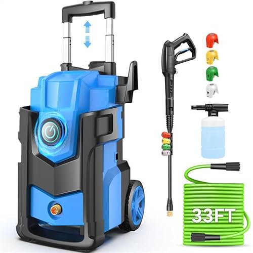 Pressure Cleaner 5000PSI, Heavy Duty Power Cleaner, with 4 Nozzles,Foam Cannon,33FT Hose and 500ml Soap Bottle,Car Wash Machine/Car/Driveway/Patio Clean (Blue)