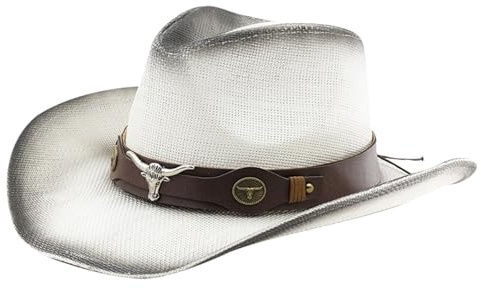 Sombrero de vaquero occidental para hombres y mujeres, sombrero de sol de verano de ala ancha, sombrero de paja, sombrero de protección solar de playa al aire libre estilo vaquero, Blanco, M