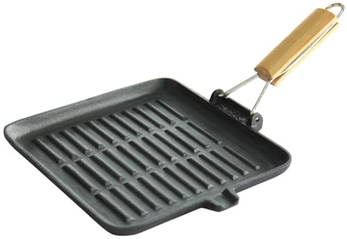 Poêle en alliage fonte poêle grill 24 cm avec manche en bois induction