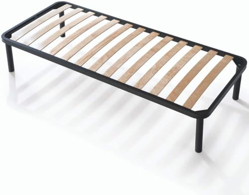 EVERGREENWEB Ram för XL enkelsäng, 120 x 200 cm, ortopedisk, stark sängram i järn med bokträribbor, 35 cm hög, förstärkt sängbas med lameller, fullt monterad + 4 avtagbara ben, för alla sängar och madrasser