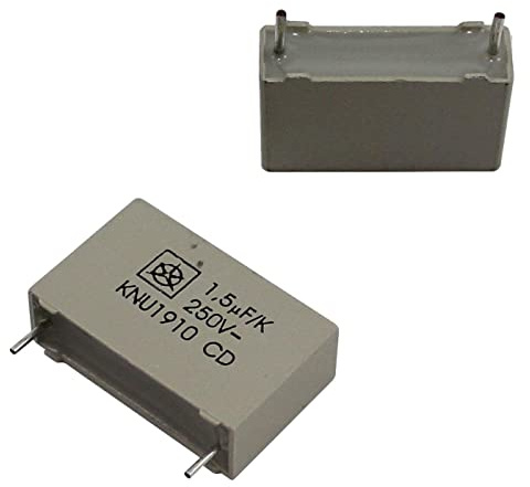 10x Iskra MKP Folien Kondensator | 1,5µF 250V DC I 2-Pin Anschluss I 2-Pin I 1,5uF, 1500nF I Kondensator für Frequenzweichen von Lautsprechern oder zur Entstörung von elektrischen Geräten