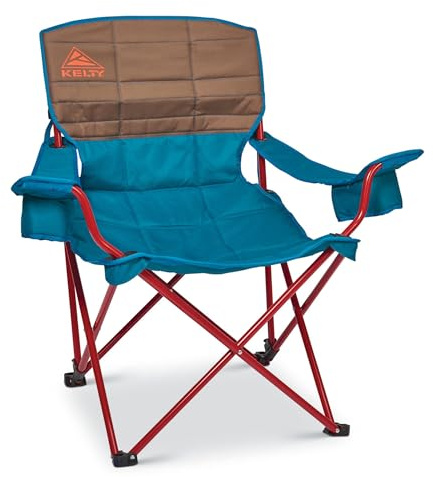 Kelty Deluxe Lounge Chair – Faltbarer Outdoor-Campingstuhl, isolierte Getränkehalter, individuelle Neigung, Stahlrahmen, gepolsterte Rollenaufbewahrung, 2024 (Deep Lake)
