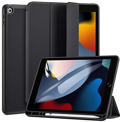 ESR für iPad 9 Generation Hülle mit Stifthalter, iPad 8/7 Generation, 2021/2020/2019 Case 10,2 Zoll, Weicher TPU Rückseite Abdeckung, Auto Schlafen/Wachen, Schwarz