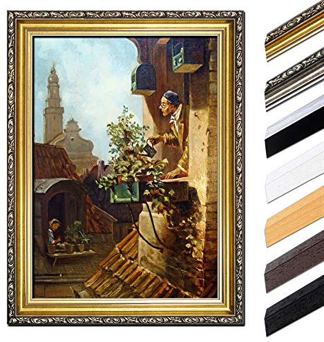 Bilderdepot24 Bild mit Rahmen - Carl Spitzweg Im Dachstübchen 40x50 cm - Gerahmtes Leinwandbild Alte Meister - Antiker Rahmen Gold Barock, Klassisch