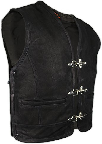 Gilet in pelle nera opaca con cerniera laterale, nero opaco, XXXXL