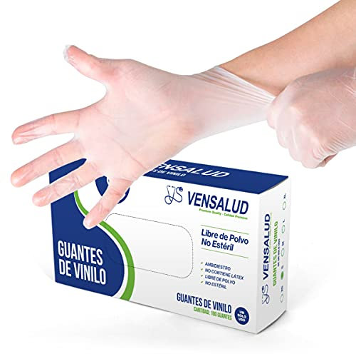 VENSALUD | Guanti Monouso in VINILE | Senza Polvere | Resistente | Per laboratori, sanitari, cucina, studi di tatuaggi, veterinaria, pulizia | Senza lattice | 100 pz. | Semi-Bianco | Taglia S