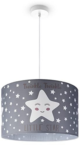 Paco Home Deckenlampe Kinderzimmer Pendelleuchte Lampenschirm Stoff Wolken Himmel Sterne Kinderlampe E27 1,5m Textilkabel, Farbe:Design 3 (Ø45,5 cm), Leuchtenart/Farbe:Pendelleuchte - Weiß
