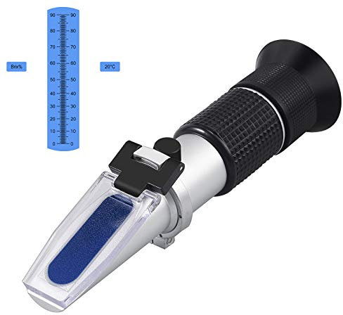 AUTOUTLET Refraktometer Brix Zucker 0-90% zuckergehalt messgerät mit ATC, Plastiktropfen, Reinigungstuch, hochpräzise Anzeige einstellbare Schärfe, Handrefraktometer für Honig Obstssaft Bier Marmelade