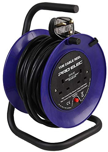 PRO ELEC PEL01274 2-Gang Mini Cable Reel Mains Extension, 15m