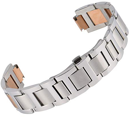 ZXF Uhrenarmbänder, Silber Rose Gold-Bügel 9 mm 11 mm 12 mm Edelstahl-Uhrenarmband-Push Button versteckte Haken Armband