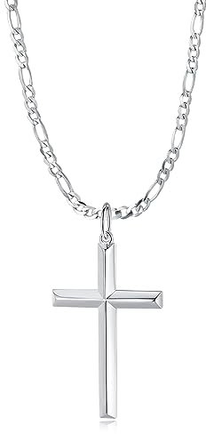FANCIME Collier Homme avec Pendentif Croix en Argent sterling 925 et Chaîne avec Gourmette Figaro Hip-Hop Cadeau Bijoux pour Hommes Lui Garçons Enfants - Longueur 60 cm