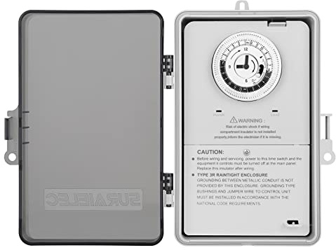SURAIELEC Pool Timer, 24-Hour Cycle Mechanical Timer Switch, 40 AMP, 2HP, 120, 240, 277 VAC, Outdoor Indoor Heavy Duty Pool Controller Box for Pool Pump, Water Heater, Spa, Powerful Appliances