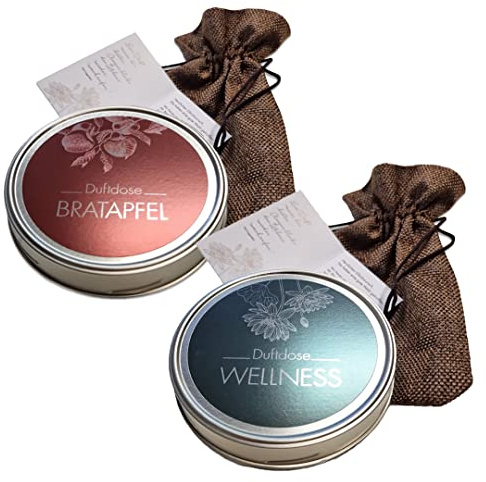 KK Raumduft aus der Dose | Duftgel - Made in Germany | 2 Duftdosen à 70 g | Bratapfel & Wellness | Attraktives Geschenkset | Einzeln im Jutesäckchen verpackt |