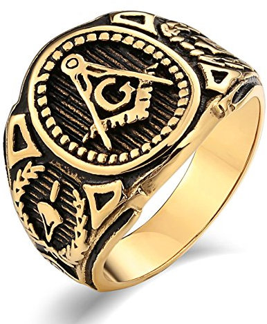 Ayoiow Ringe Herren Biker, Herrenringe Edelstahl Größe 65 (20.7), Siegelring, Gold
