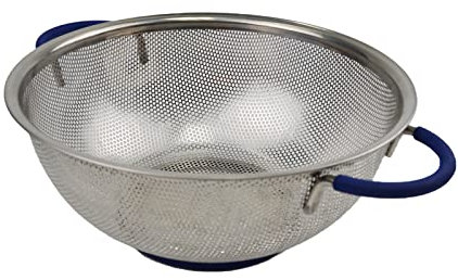 SAMMART 25 cm Sieb aus mikroperforiertem Edelstahlblech mit Silikongriff – Sieb für Nudeln, Nudeln und Obst (1, 25cm)