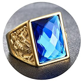 Dsnyu Männer Ringe, Drache Phönix Freundschaftsringe mit Zirkonia, Partnerringe Edelstahl für Verlobung, Größe 54 (17.2) Goldblau