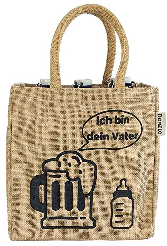 Domelo Jute Flaschentasche. Geschenke für Männer. Bierträger/Flaschenträger mit Trennwänden für 6 Flaschen. kleine Einkaufskorb. Lustige witzige Bier Männerhandtasche