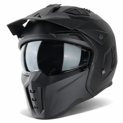 VINZ Kioto Jethelm / Streetfighter Helm | ECE 22.06 zugelassen | Motorradhelm | Rollerhelm mit Sonnenvisier / Sonnenblende | Jet Helm Mit abnehmbarem Kinnschutz