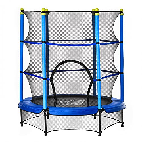 HOMCOM 4.6FT Kids Trampoline with Enclosure Net, Toddler Trampoline Outdoor Indoor with Reinforced Steel Frame, for Ages 3-10 Years, Blue