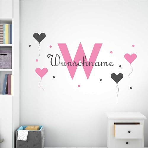 KIWISTAR - Wandtattoo - Herz Ballon - personalisiert mit Wunschname - Namensaufkleber individuell selber gestalten - Wandsticker mit Name - Wandsticker für Kinderzimmer Babyzimmer Spielzimmer