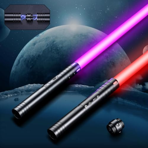 Lightsaber, Dueling Metal Hilt 15 Colors Changeable Light Saber, USB Rechargeable Lightsabers with Metal Handle, Kids and Adults Cosplay Party Gifts. Lightsaber (60cm x 2 PC Black)