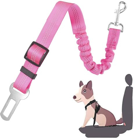 Dog Seat Belt for Car Adjustable Dog Harness Elastic Bungee Strong Safety Headrest Car Seat Belt Nylon Leads Reflective Restraint Belts For Dogs Pets Cars Travel (Pink)