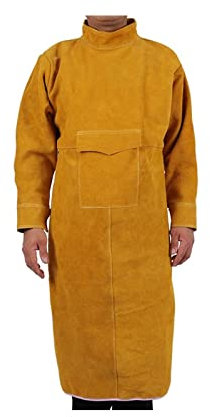 Hochleistungsschweißjacke Schweißjacke Lederschürze langes Mantelschutzbekleidung Anzug Hochleistungsarbeit Anti-Scald Flame Resistant Mantel Hitzebeständiger Schweißmantel (Color : Yellow, Size : X