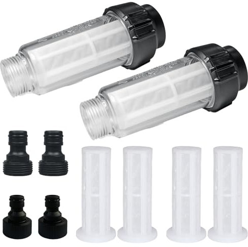 Morlight 2 Filtre à Eau pour Tuyau d'arrosag, 3/4 inch Water Prefilter, Filtre Tuyau Arrosage, avec 4 Cartouches et 4 adaptateurs Rapides pour Nettoyeur Haute Pression, Pompe de Jardin
