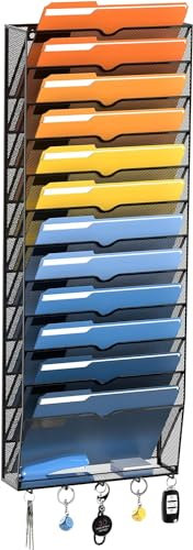 SUPTIDY 13-stöckiger Wand Zeitungshalter, Praktischer Wandorganizer Büro, Metall Prospekthalter, Zeitschriftenhalter Wand, A4 Dokumentenablage Mit Haken, Schwarz, 2 Stück