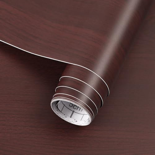 Arthome Rouge Marron Auto Adhésif Papier Peint,40cmx3m Naturel Bois Grain rayé Rustique Autocollant Film Amovible Imperméable Bois Vinyle Papier peint pour meubles